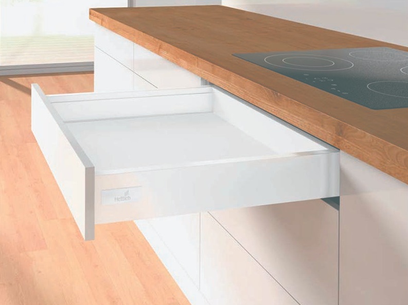 Комплект ящика Hettich InnoTech Atira, полное выдвижение, H70, NL350, Push to open, белый, арт. 9336653