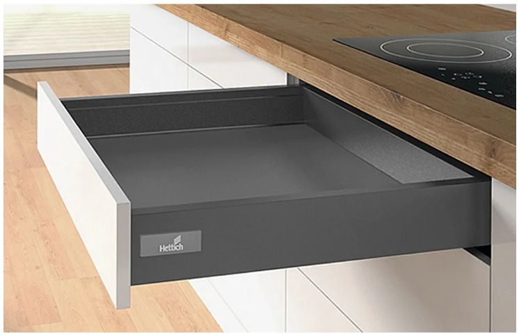 Комплект ящика Hettich InnoTech Atira, полное выдвижение, H70, NL520, Push to open, антрацит, арт. 9336658