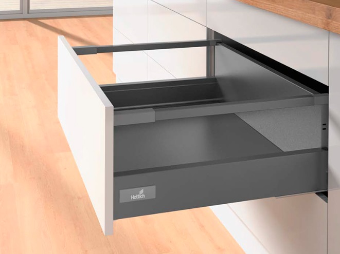 Комплект ящика Hettich InnoTech Atira, полное выдвижение, H144, NL260, Push to open, антрацит, арт. 9336663