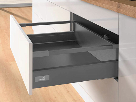 Комплект ящика Hettich InnoTech Atira, полное выдвижение, H176, NL300, Push to open, антрацит, арт. 9336690